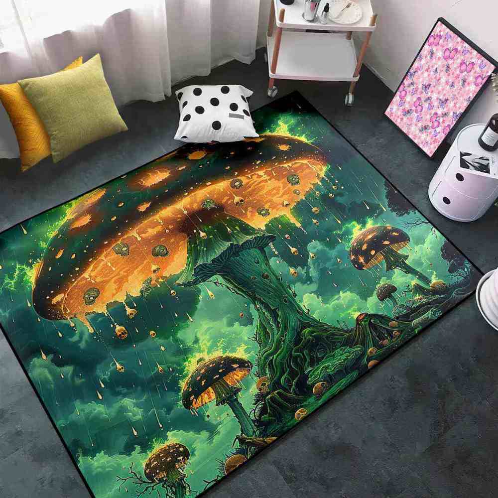 Spooky Acid Rain Mushroom Area Rug Man Cave Floor Mat | CozyLil