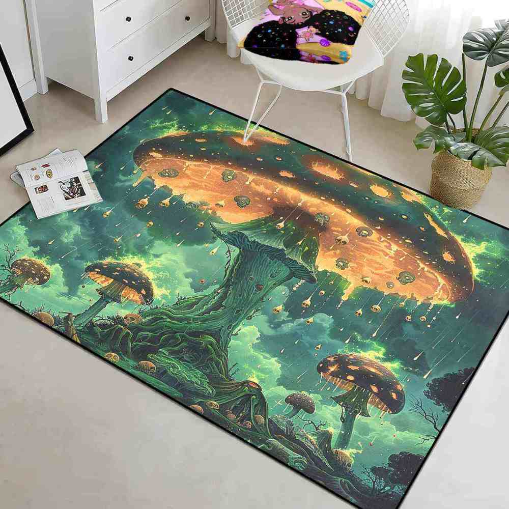 Spooky Acid Rain Mushroom Area Rug Man Cave Floor Mat | CozyLil