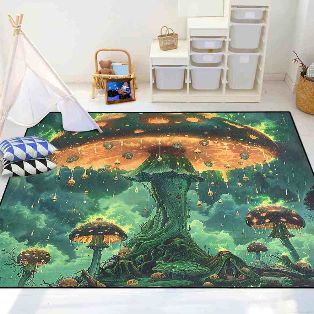 Spooky Acid Rain Mushroom Area Rug Man Cave Floor Mat | CozyLil