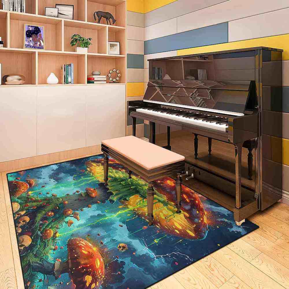 Electric Storm Skull Mushroom Area Rug Alternative Bedroom Carpet | CozyLil