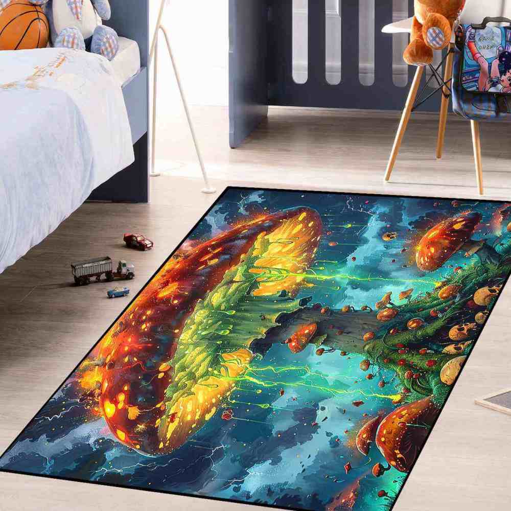 Electric Storm Skull Mushroom Area Rug Alternative Bedroom Carpet | CozyLil