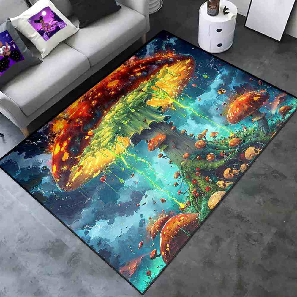 Electric Storm Skull Mushroom Area Rug Alternative Bedroom Carpet | CozyLil