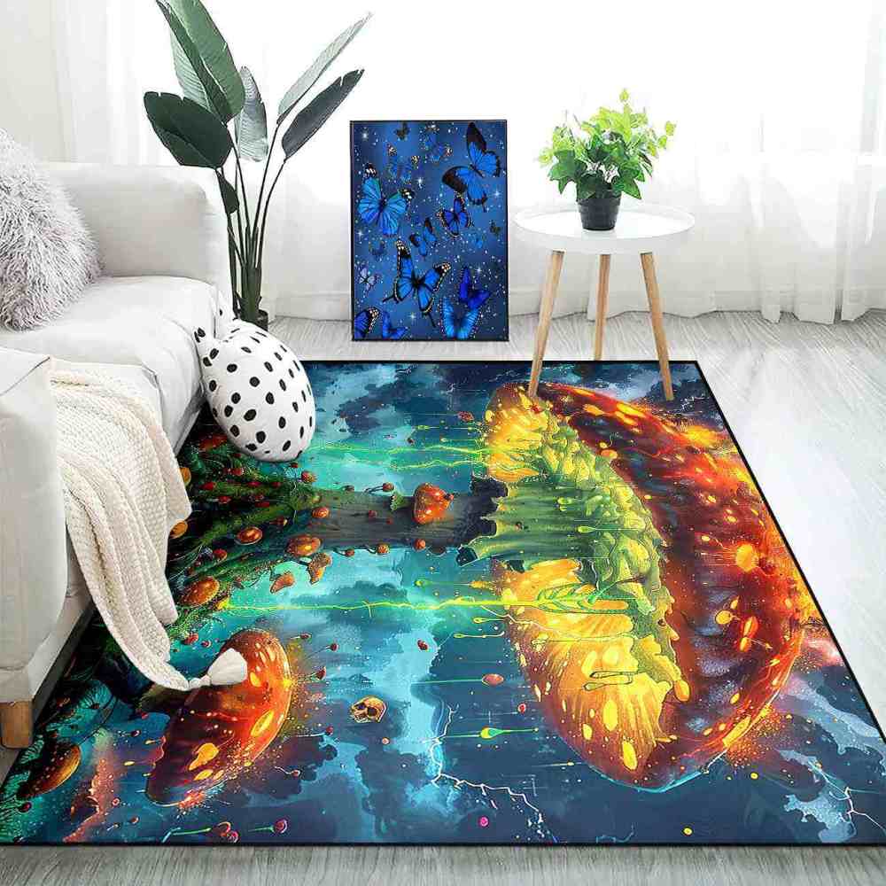 Electric Storm Skull Mushroom Area Rug Alternative Bedroom Carpet | CozyLil