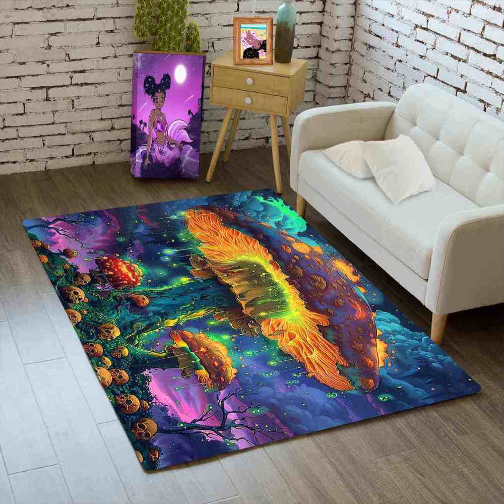 Psychedelic Rainbow Skull Mushroom Area Rug Cool Gamer Mat | CozyLil