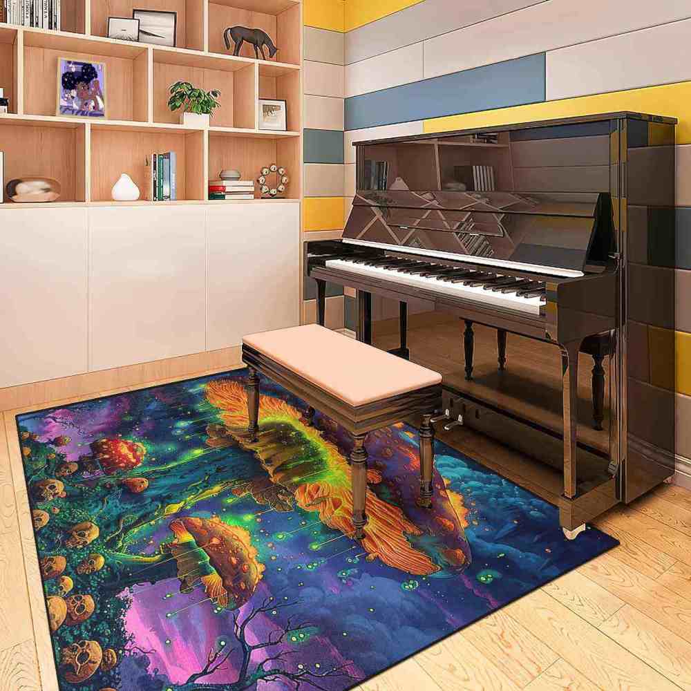 Psychedelic Rainbow Skull Mushroom Area Rug Cool Gamer Mat | CozyLil
