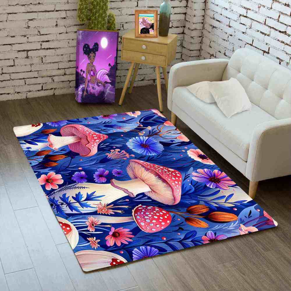Cute Botanical Pink Mushroom Kids Playroom Rug Nursery Mat | CozyLil