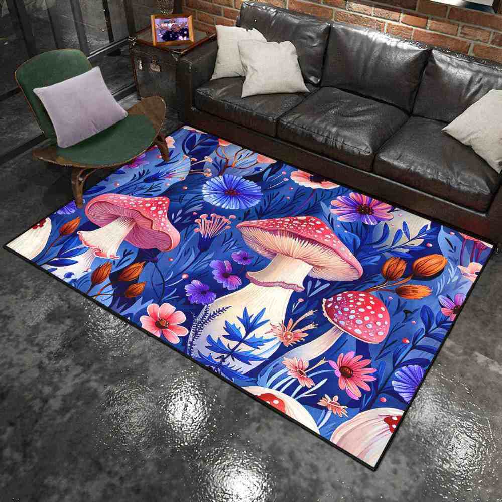 Cute Botanical Pink Mushroom Kids Playroom Rug Nursery Mat | CozyLil