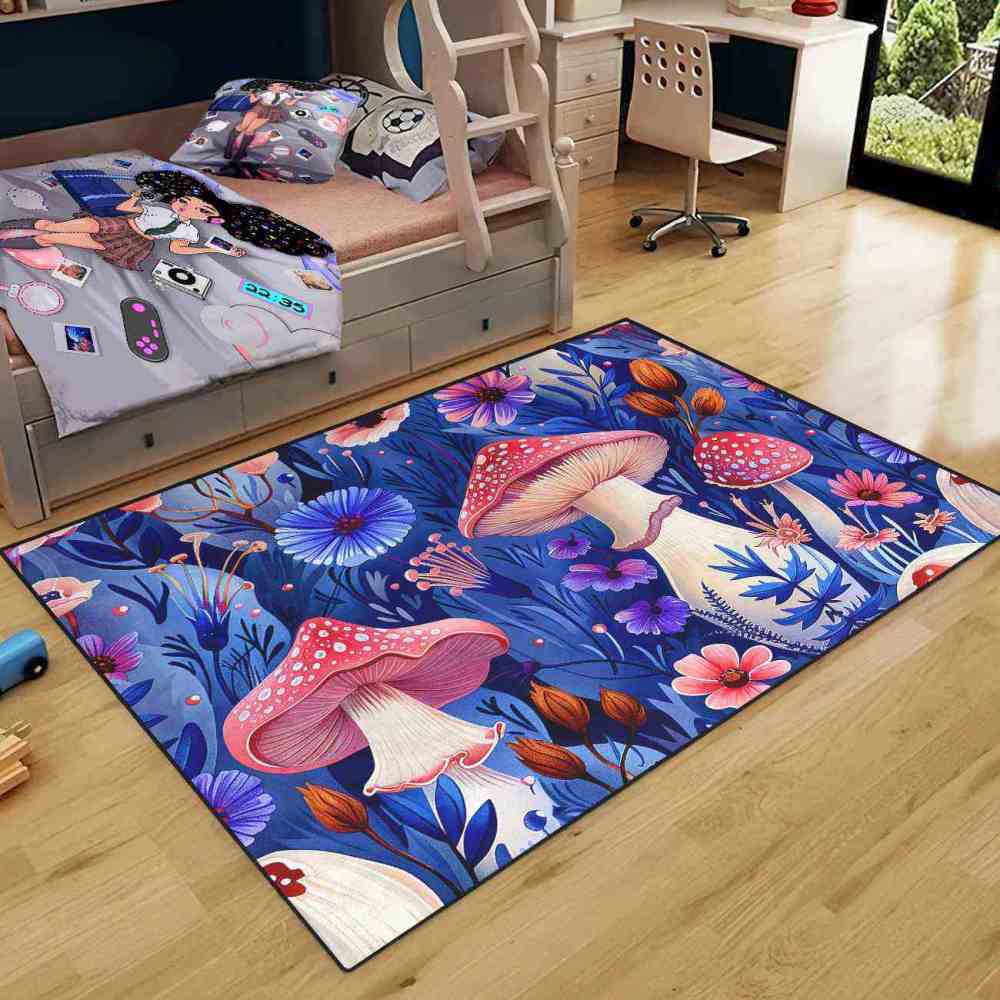 Cute Botanical Pink Mushroom Kids Playroom Rug Nursery Mat | CozyLil
