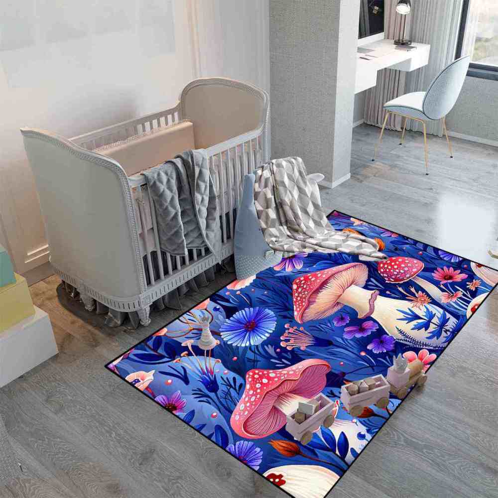 Cute Botanical Pink Mushroom Kids Playroom Rug Nursery Mat | CozyLil
