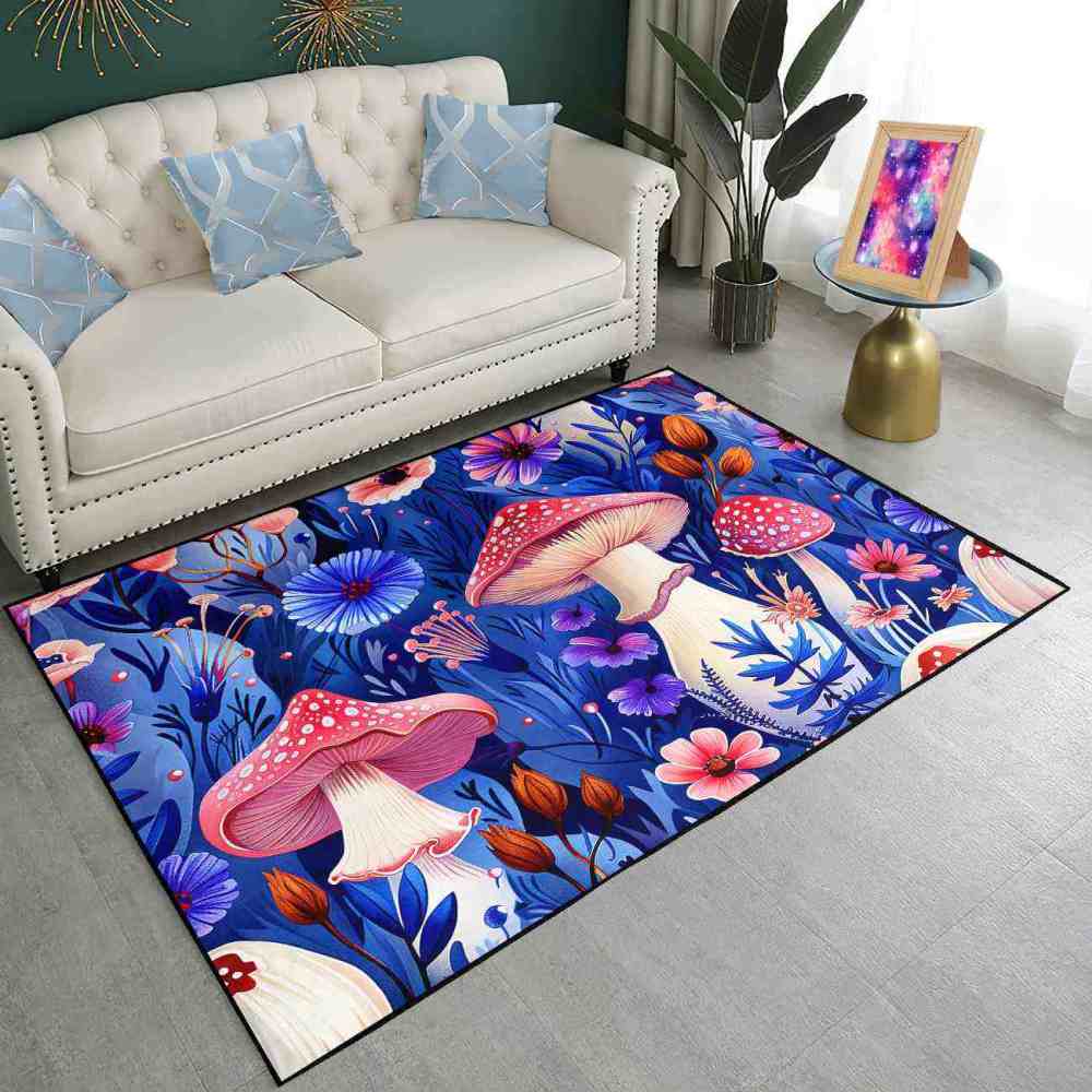 Cute Botanical Pink Mushroom Kids Playroom Rug Nursery Mat | CozyLil