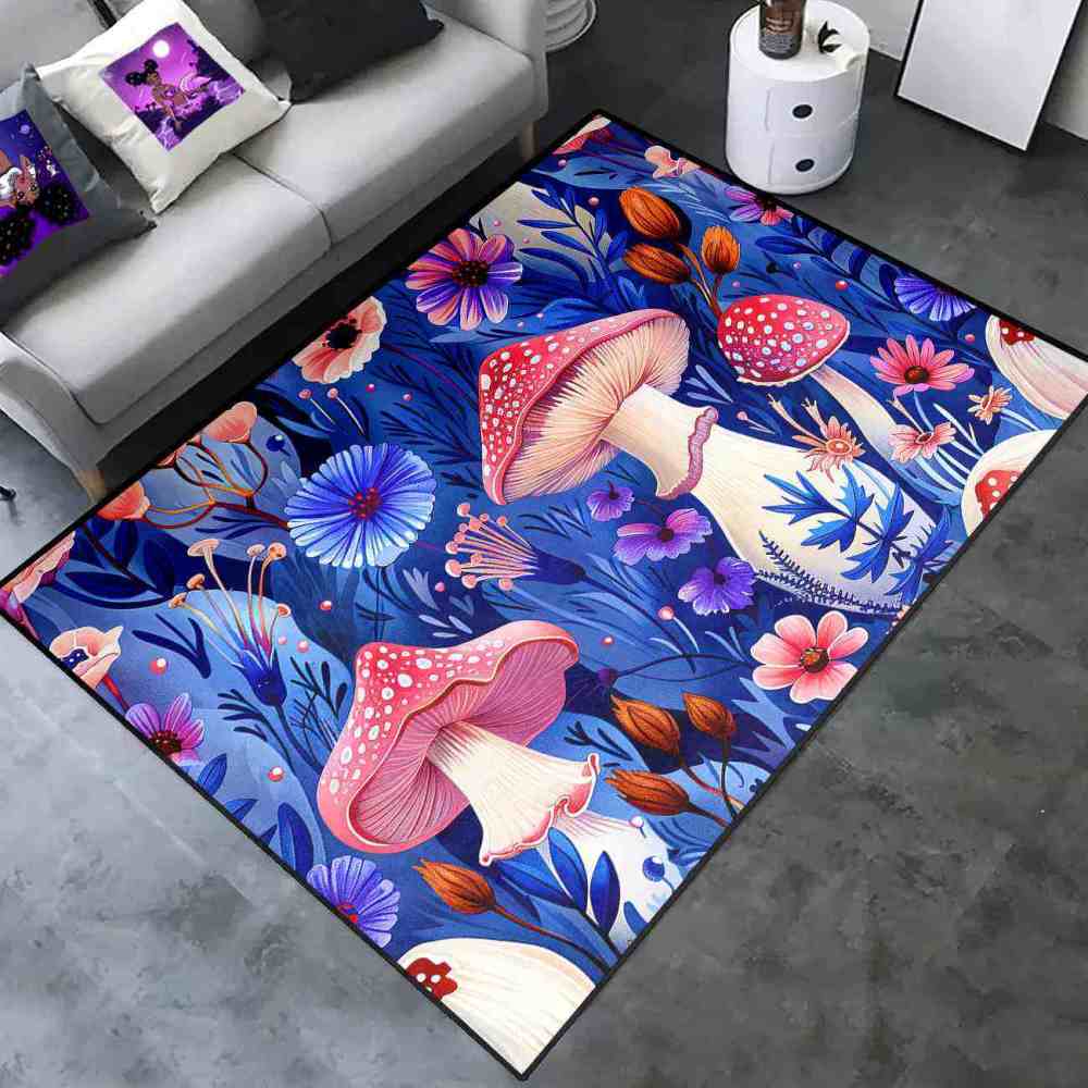 Cute Botanical Pink Mushroom Kids Playroom Rug Nursery Mat | CozyLil