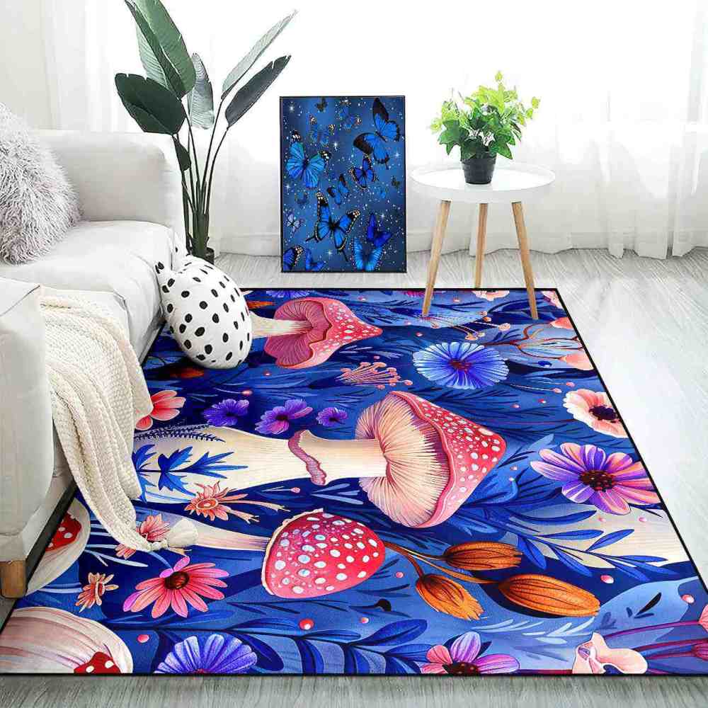 Cute Botanical Pink Mushroom Kids Playroom Rug Nursery Mat | CozyLil