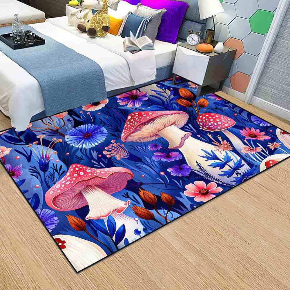 Cute Botanical Pink Mushroom Kids Playroom Rug Nursery Mat | CozyLil
