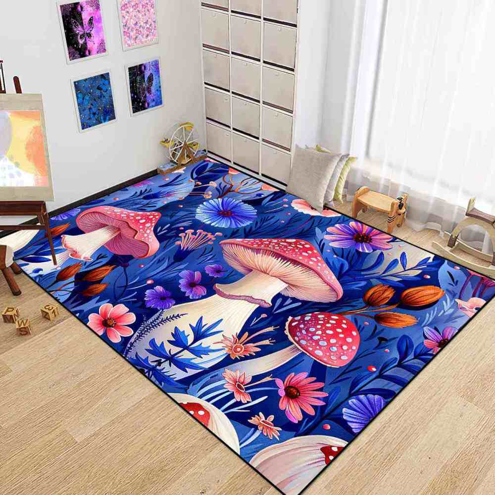 Cute Botanical Pink Mushroom Kids Playroom Rug Nursery Mat | CozyLil