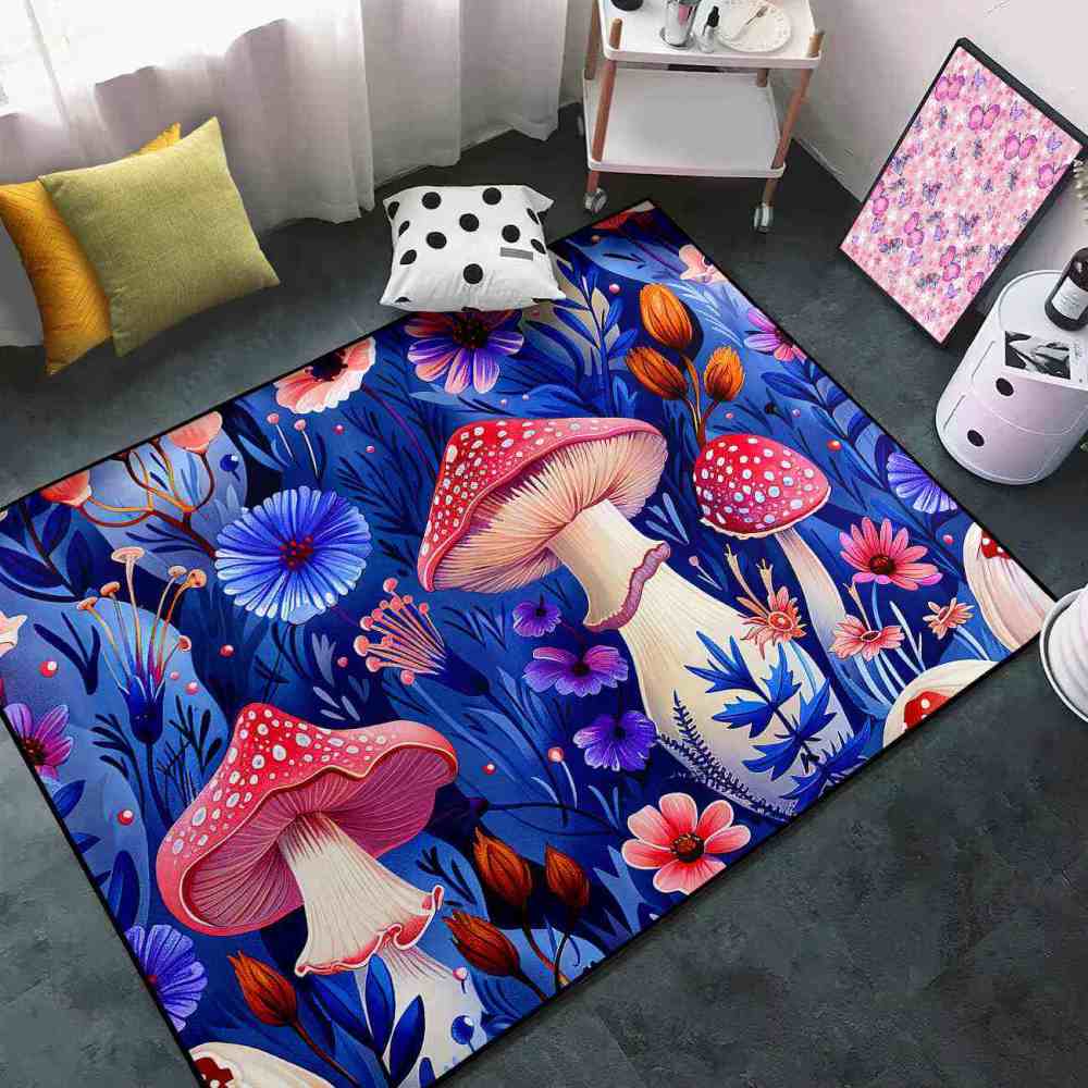 Cute Botanical Pink Mushroom Kids Playroom Rug Nursery Mat | CozyLil