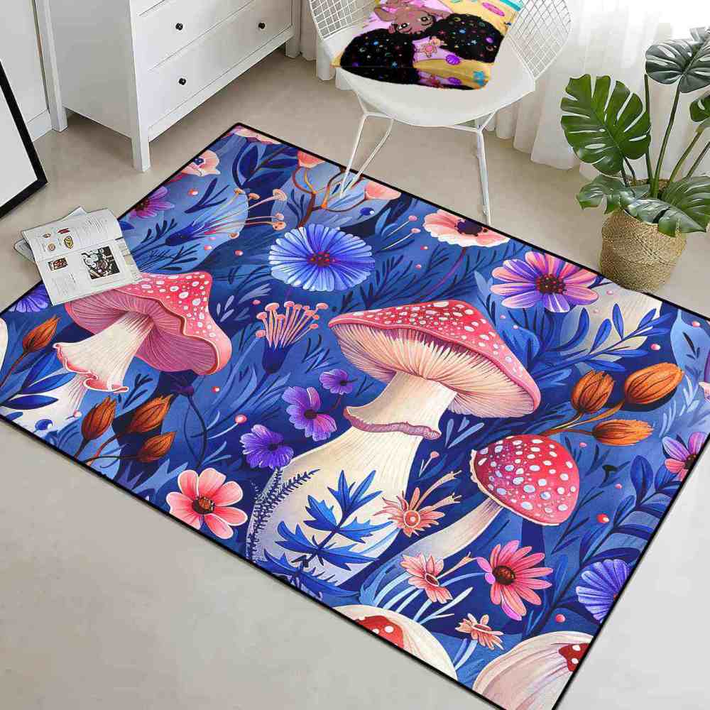 Cute Botanical Pink Mushroom Kids Playroom Rug Nursery Mat | CozyLil