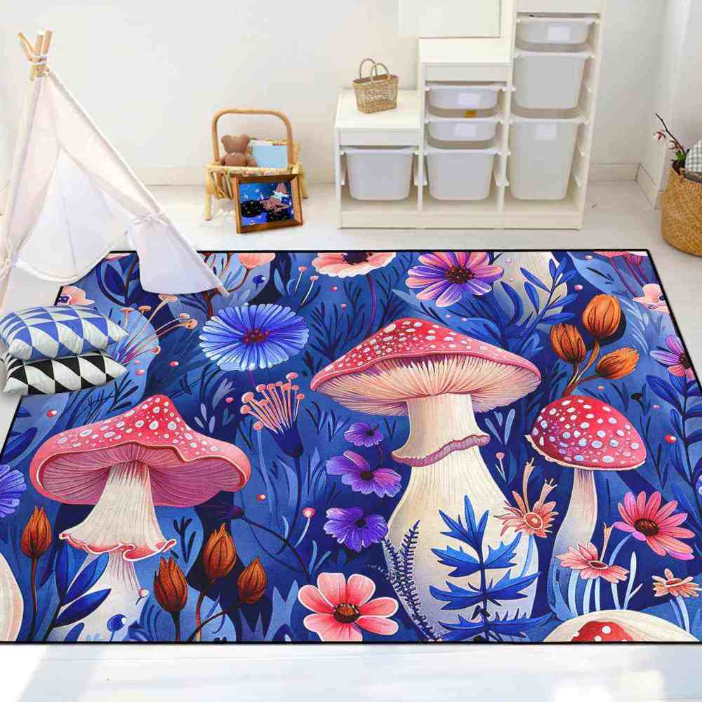 Cute Botanical Pink Mushroom Kids Playroom Rug Nursery Mat | CozyLil