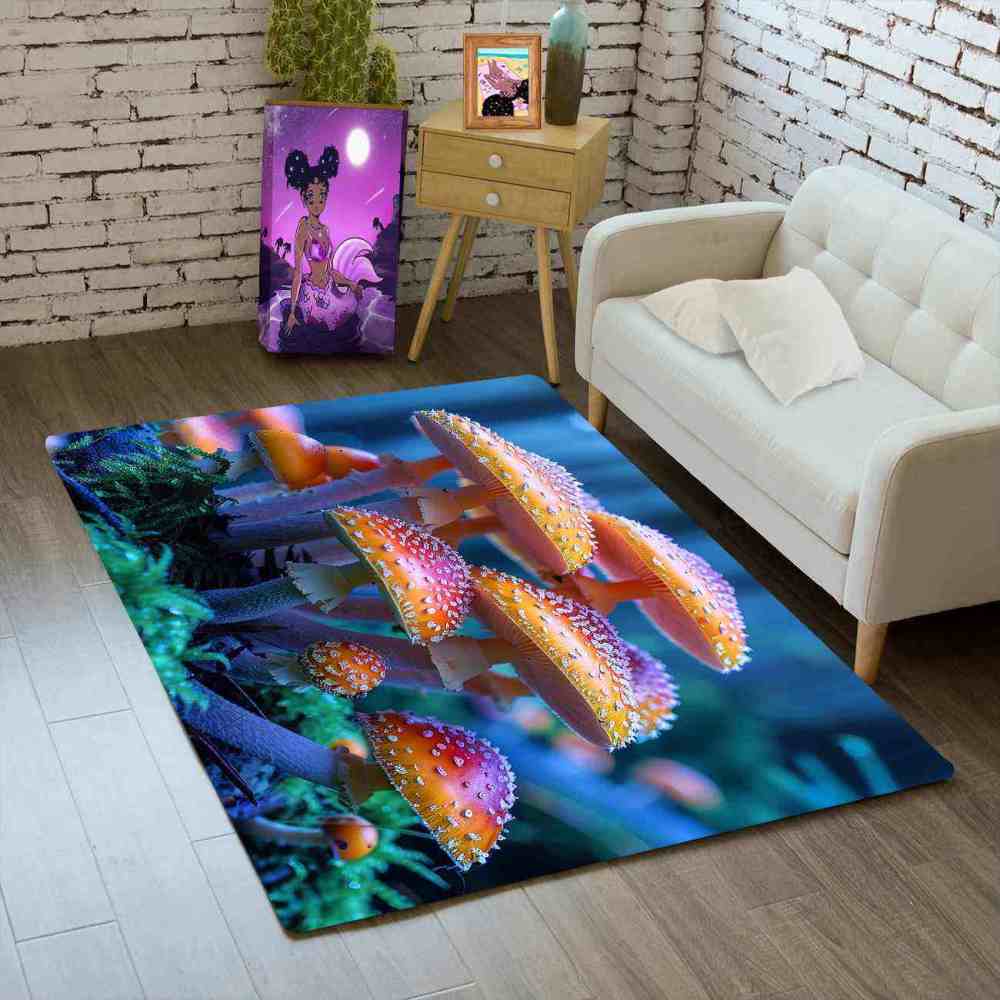 Realistic Orange Mushroom Area Rug Dark Botanical Living Room | CozyLil