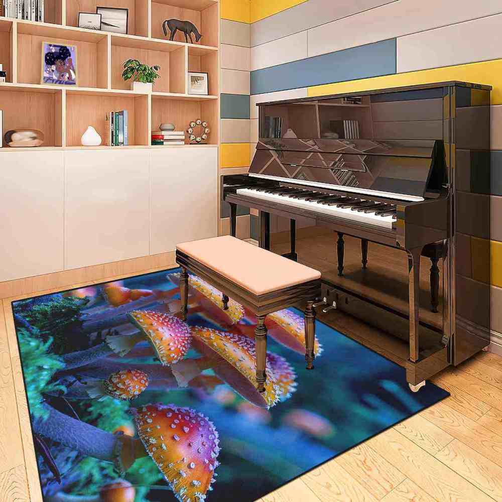 Realistic Orange Mushroom Area Rug Dark Botanical Living Room | CozyLil