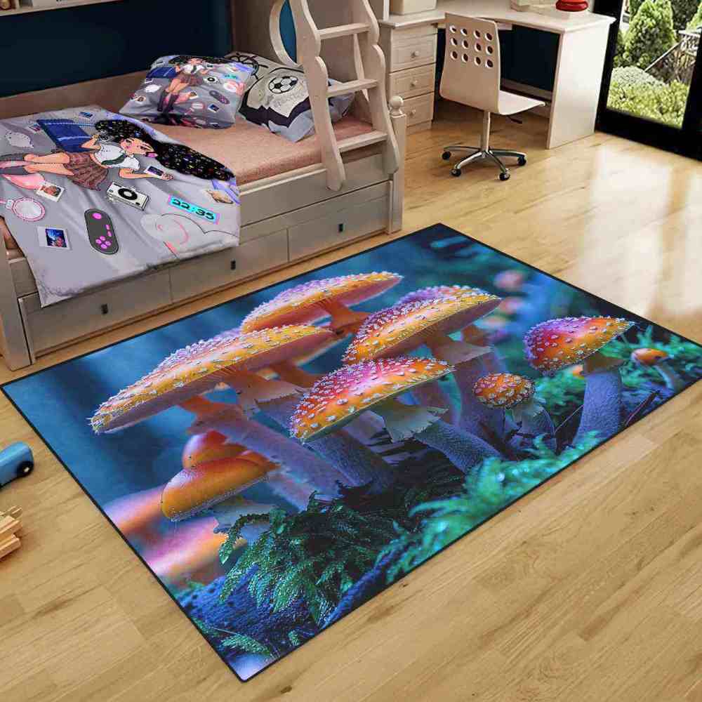 Realistic Orange Mushroom Area Rug Dark Botanical Living Room | CozyLil