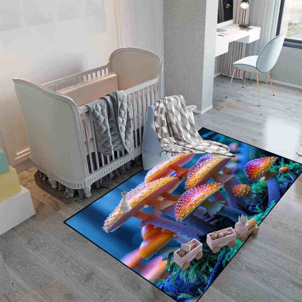 Realistic Orange Mushroom Area Rug Dark Botanical Living Room | CozyLil