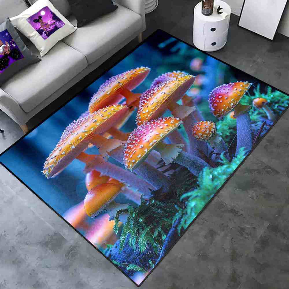 Realistic Orange Mushroom Area Rug Dark Botanical Living Room | CozyLil