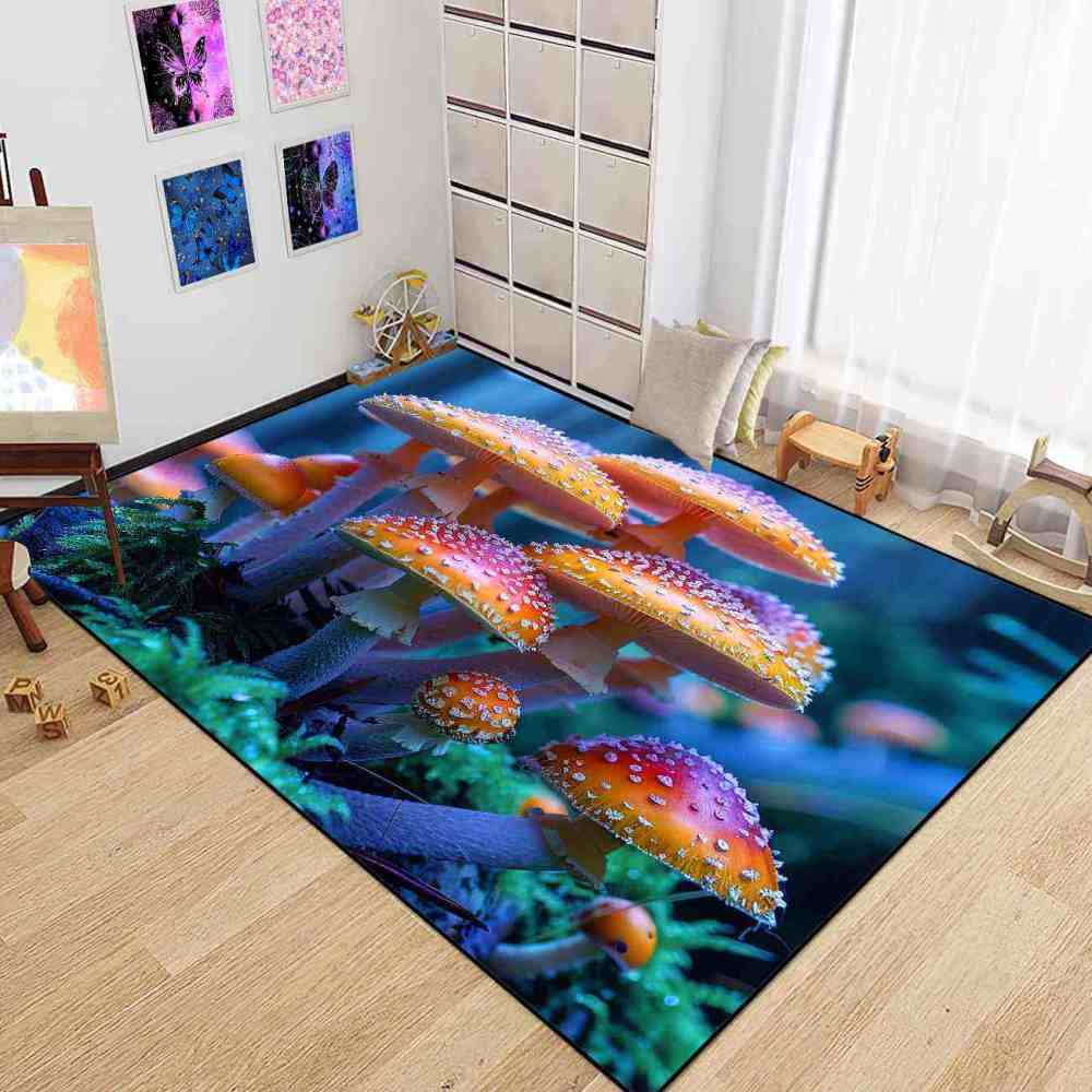 Realistic Orange Mushroom Area Rug Dark Botanical Living Room | CozyLil