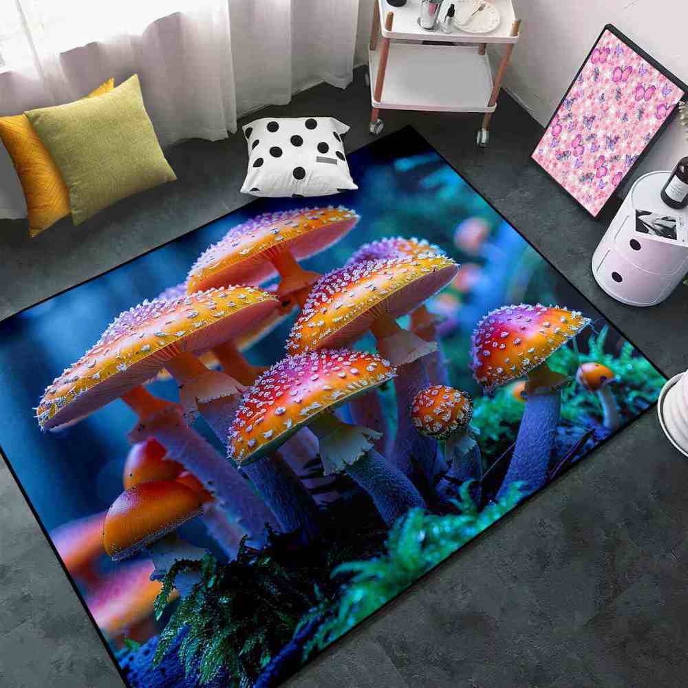 Realistic Orange Mushroom Area Rug Dark Botanical Living Room | CozyLil