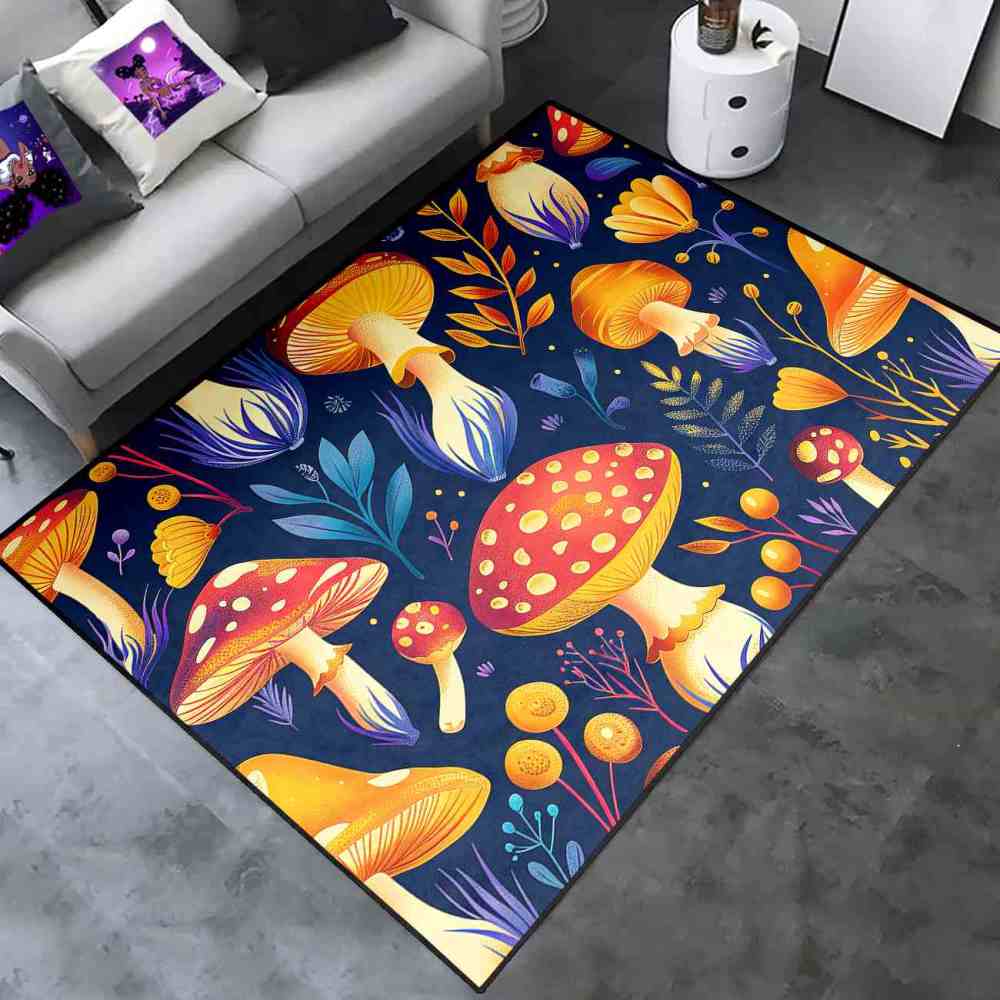 Cute Autumn Mushroom Kids Playroom Rug Navy Nursery Mat | CozyLil