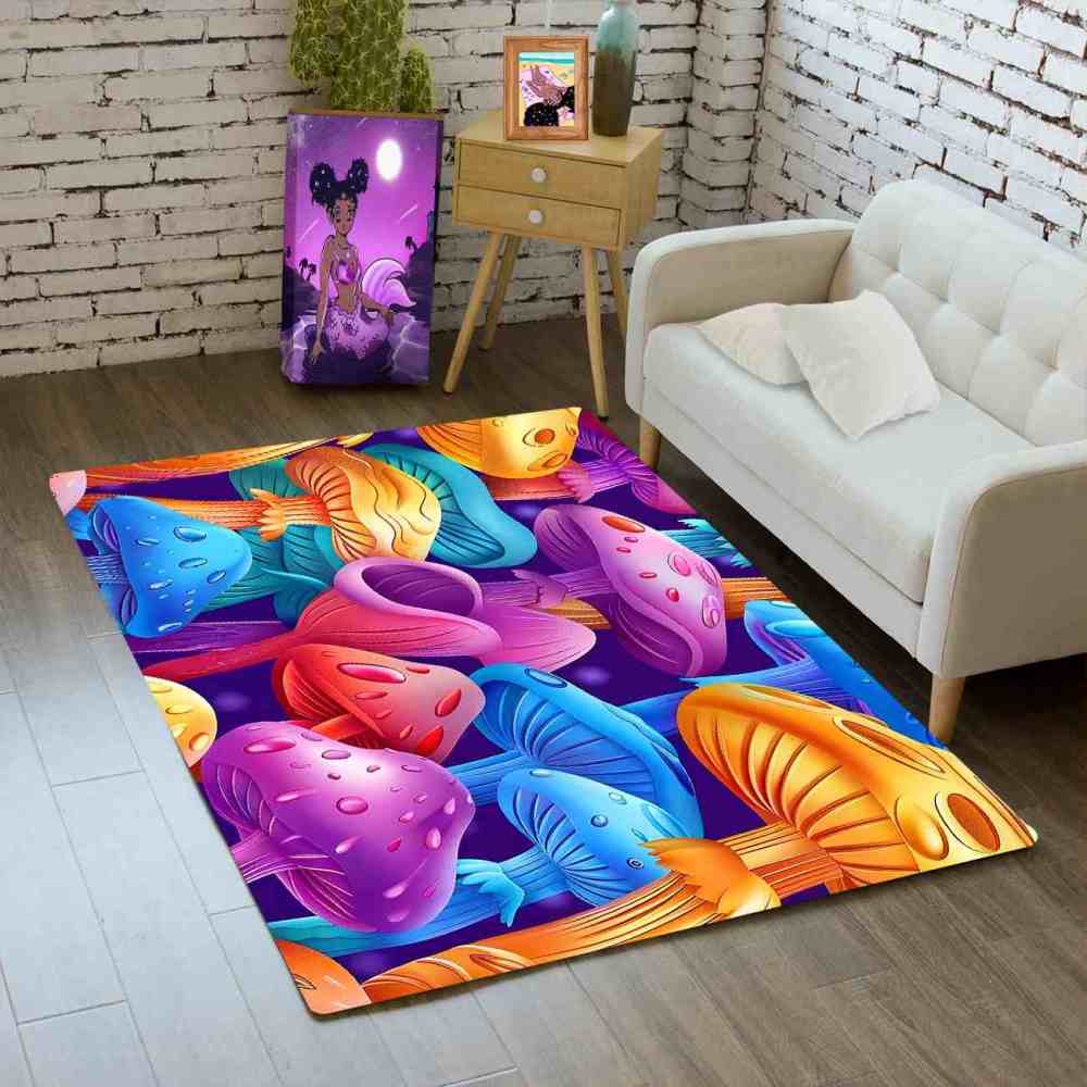 Colorful Cartoon Mushroom Forest Kids Playroom Area Rug | CozyLil