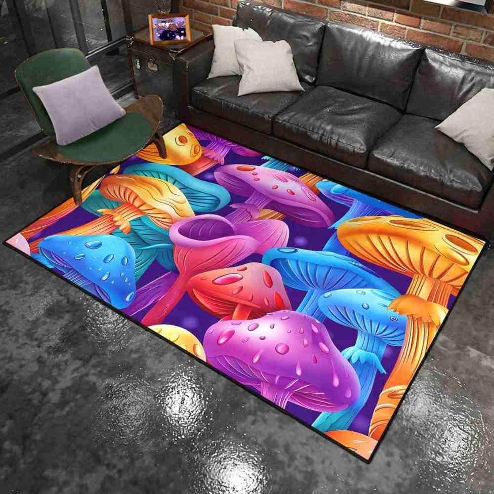 Colorful Cartoon Mushroom Forest Kids Playroom Area Rug | CozyLil