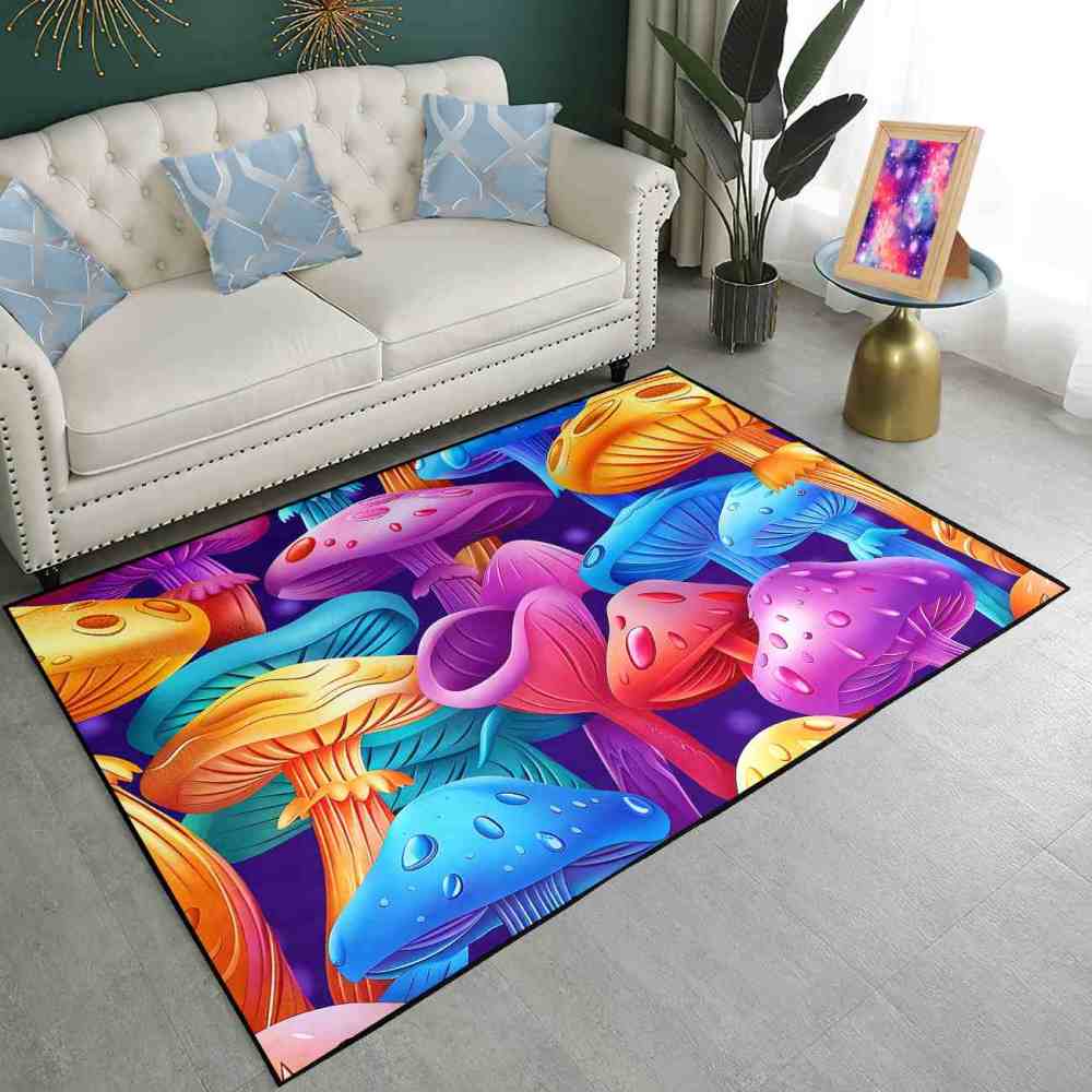 Colorful Cartoon Mushroom Forest Kids Playroom Area Rug | CozyLil