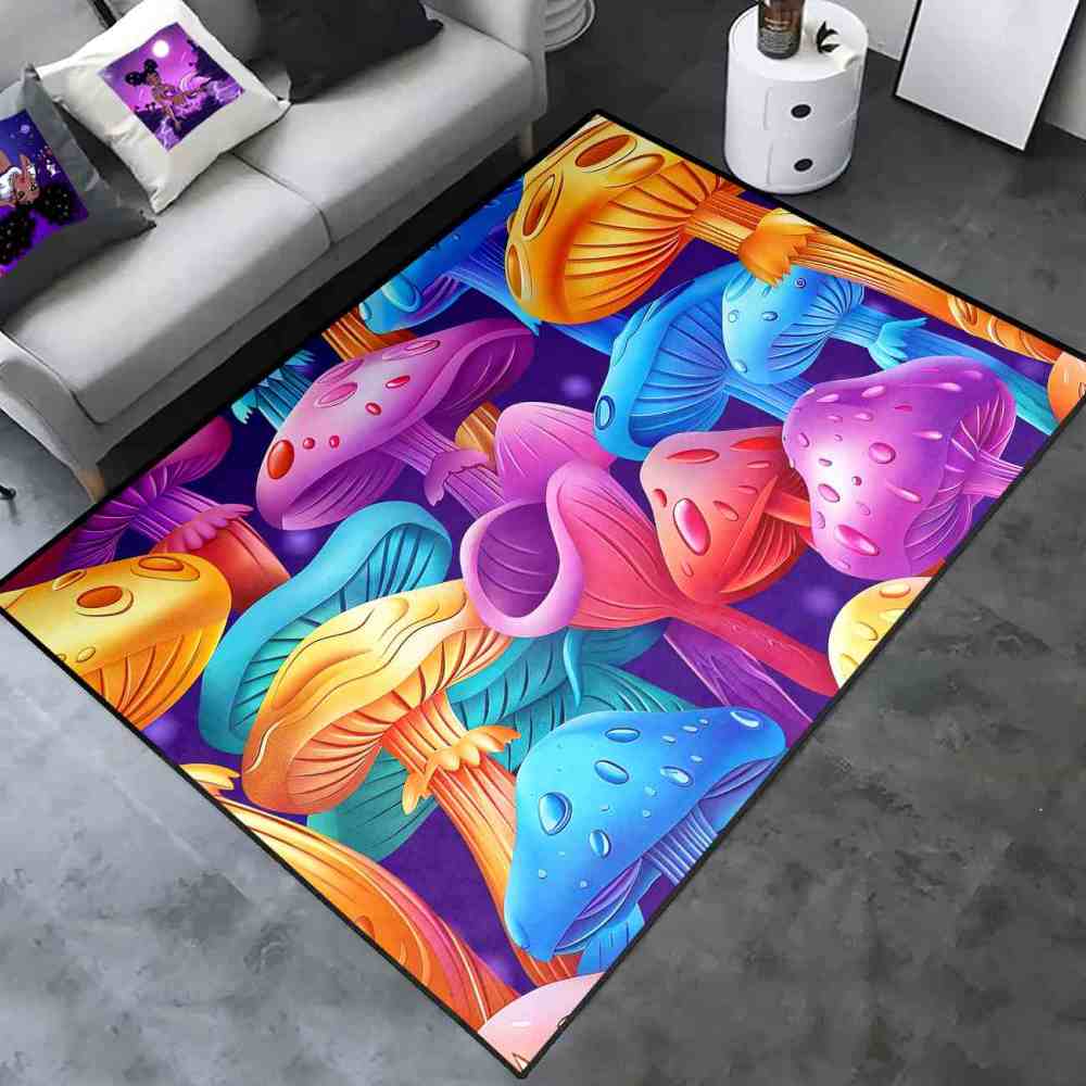 Colorful Cartoon Mushroom Forest Kids Playroom Area Rug | CozyLil