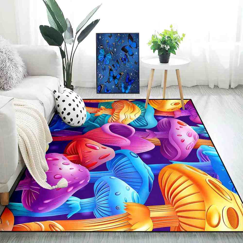Colorful Cartoon Mushroom Forest Kids Playroom Area Rug | CozyLil