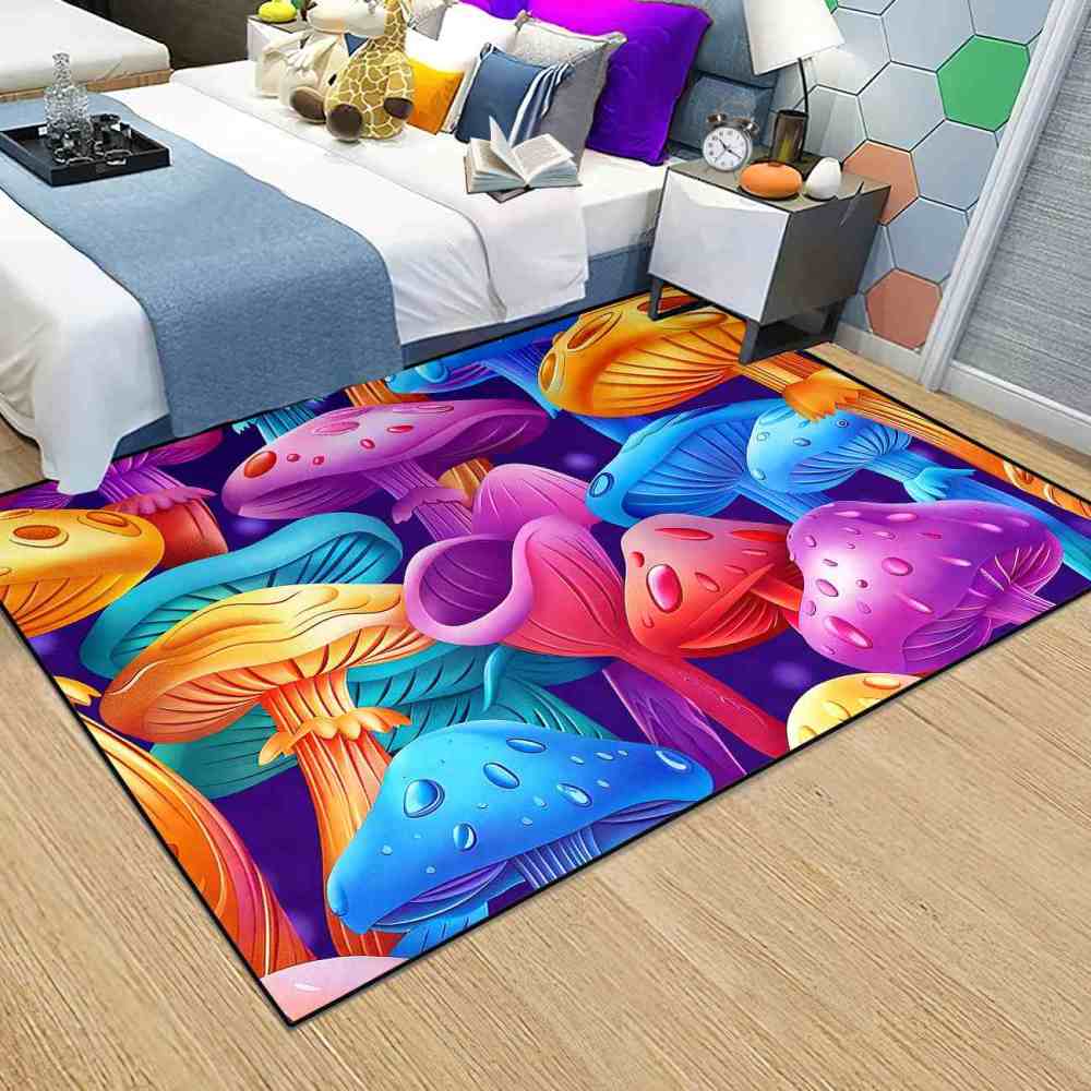 Colorful Cartoon Mushroom Forest Kids Playroom Area Rug | CozyLil