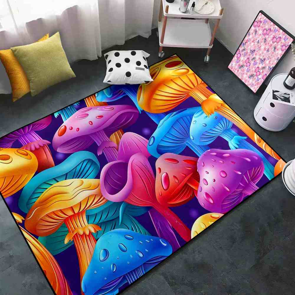 Colorful Cartoon Mushroom Forest Kids Playroom Area Rug | CozyLil