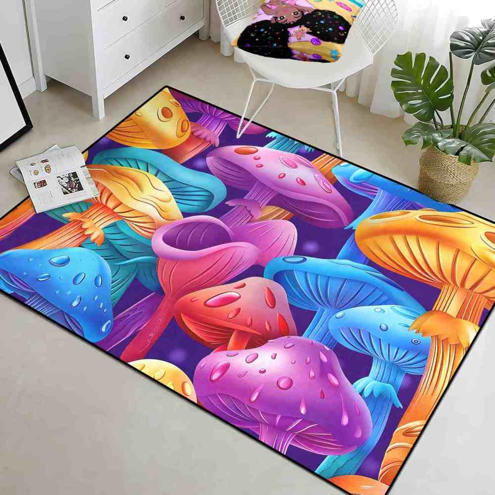Colorful Cartoon Mushroom Forest Kids Playroom Area Rug | CozyLil