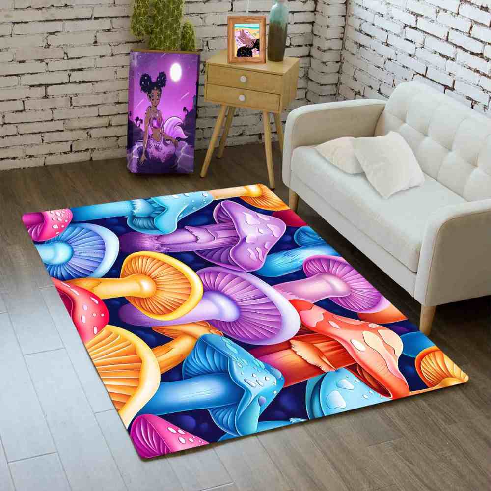 Pastel Whimsical Mushroom Cluster Girls Nursery Area Rug | CozyLil