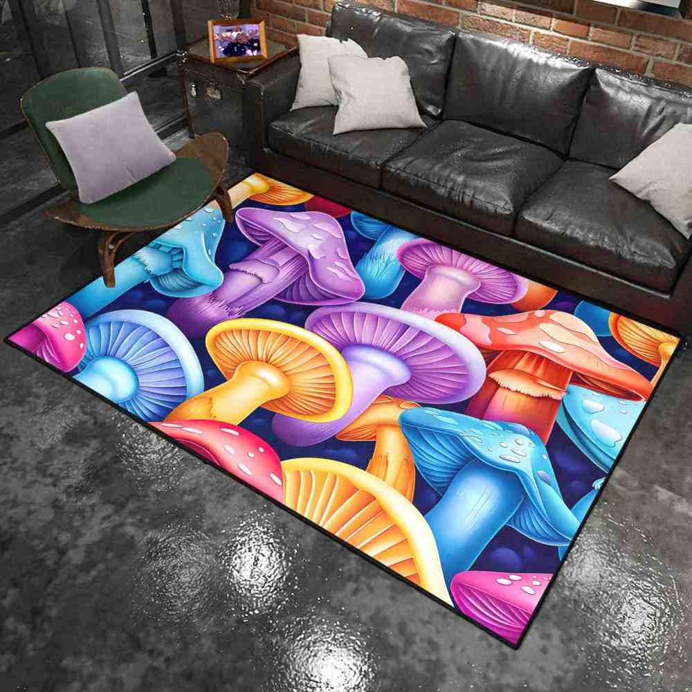 Pastel Whimsical Mushroom Cluster Girls Nursery Area Rug | CozyLil