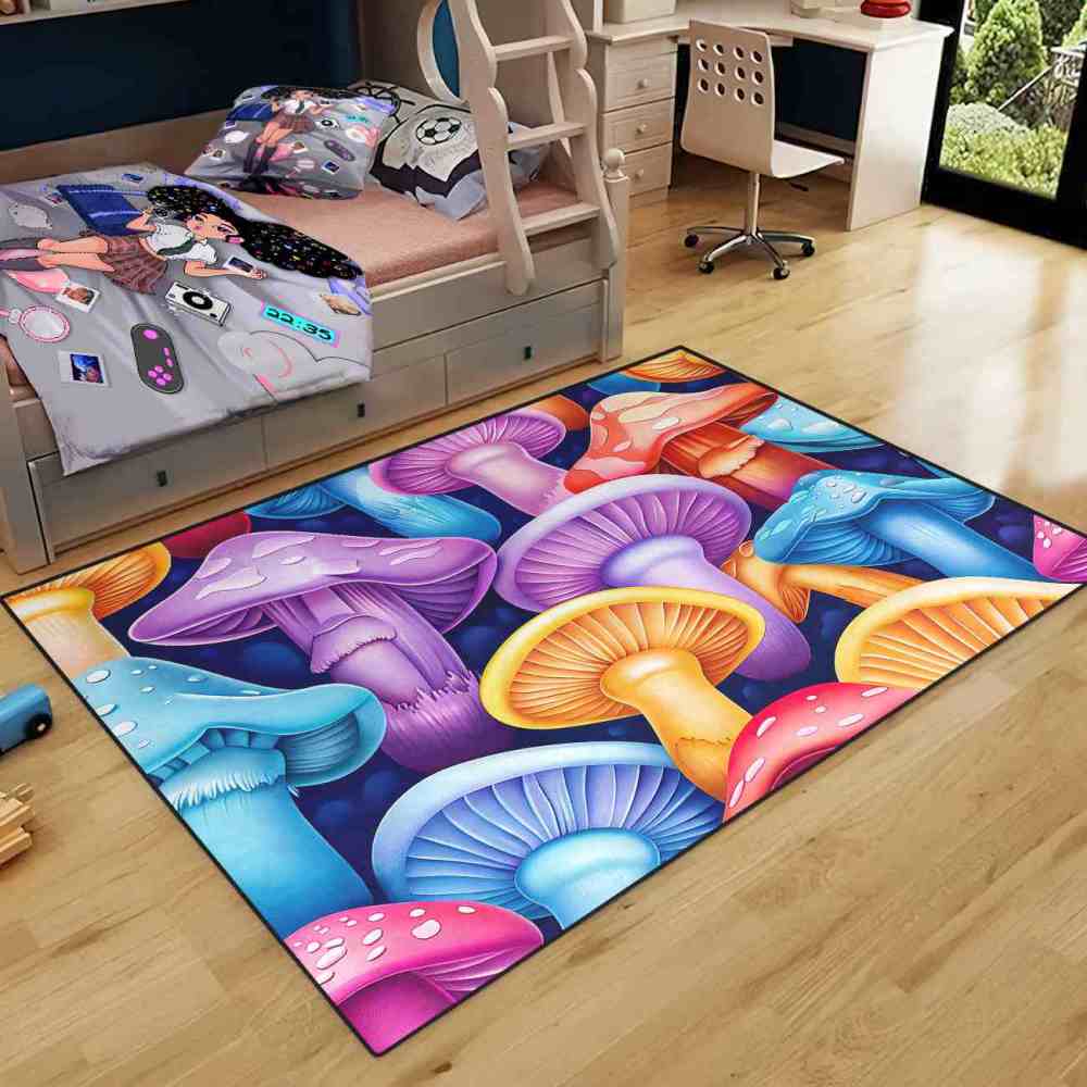 Pastel Whimsical Mushroom Cluster Girls Nursery Area Rug | CozyLil