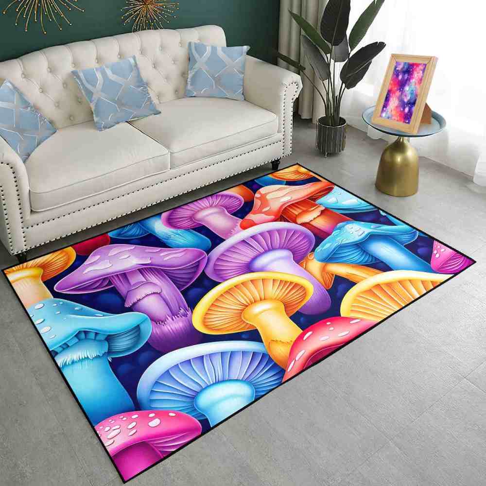 Pastel Whimsical Mushroom Cluster Girls Nursery Area Rug | CozyLil