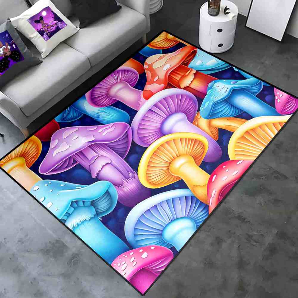 Pastel Whimsical Mushroom Cluster Girls Nursery Area Rug | CozyLil