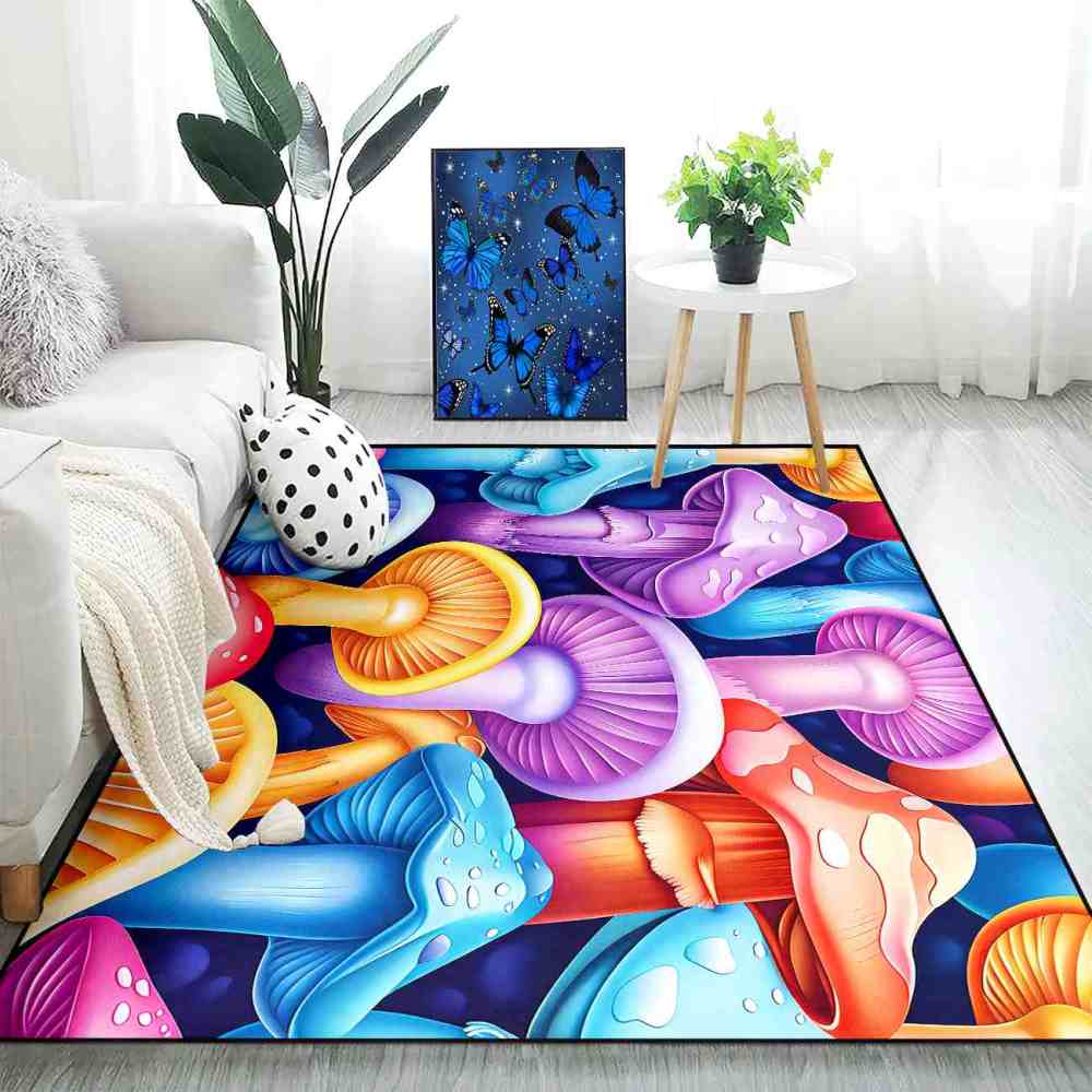 Pastel Whimsical Mushroom Cluster Girls Nursery Area Rug | CozyLil