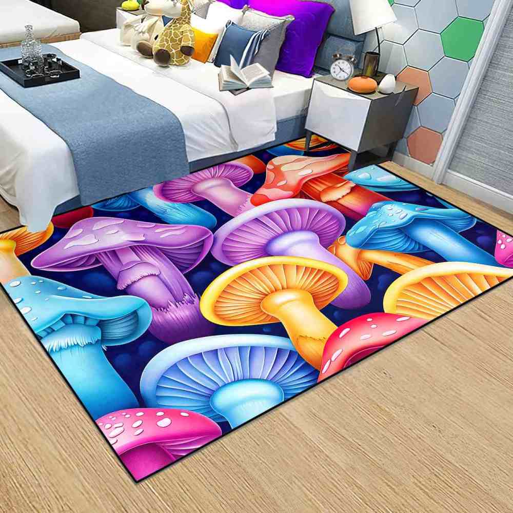 Pastel Whimsical Mushroom Cluster Girls Nursery Area Rug | CozyLil