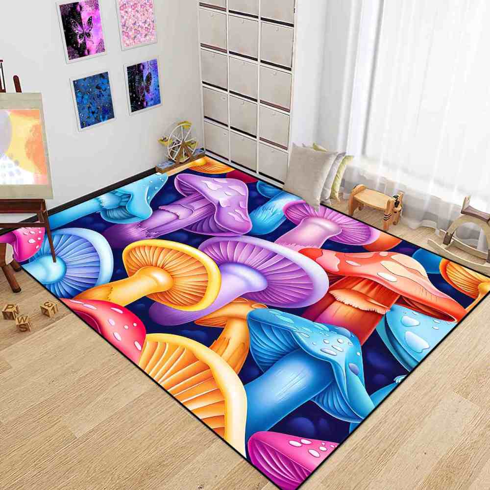 Pastel Whimsical Mushroom Cluster Girls Nursery Area Rug | CozyLil