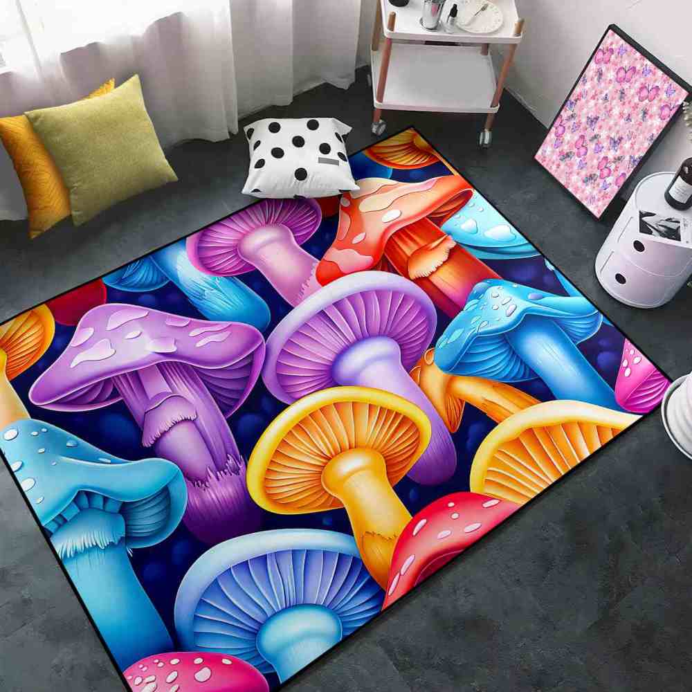 Pastel Whimsical Mushroom Cluster Girls Nursery Area Rug | CozyLil