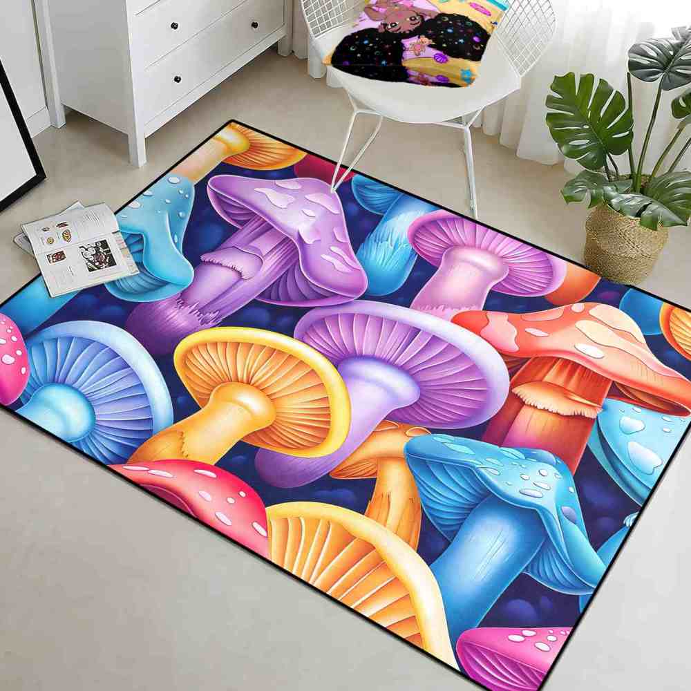 Pastel Whimsical Mushroom Cluster Girls Nursery Area Rug | CozyLil