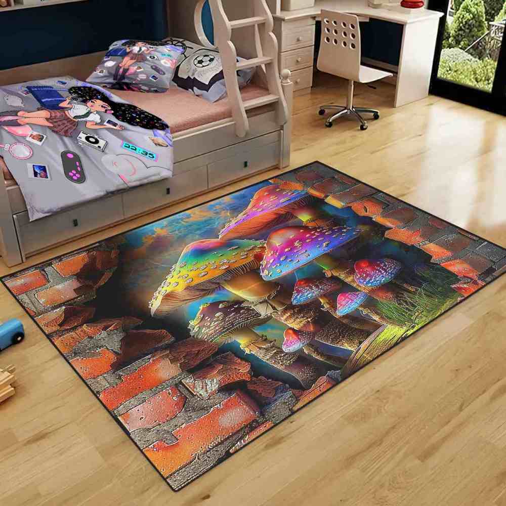 Fantasy Brick Wall Mushroom Adventure Boys Playroom Rug | CozyLil