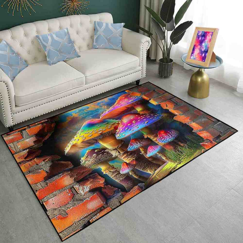 Fantasy Brick Wall Mushroom Adventure Boys Playroom Rug | CozyLil