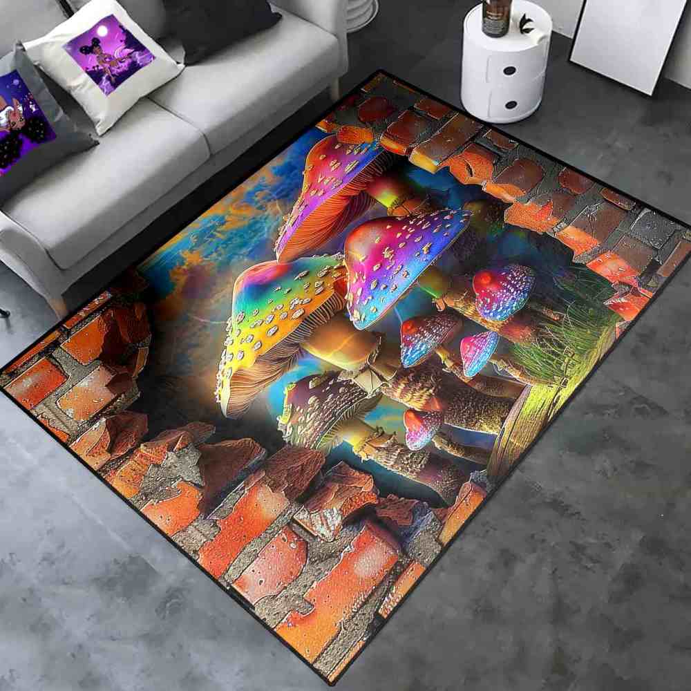 Fantasy Brick Wall Mushroom Adventure Boys Playroom Rug | CozyLil